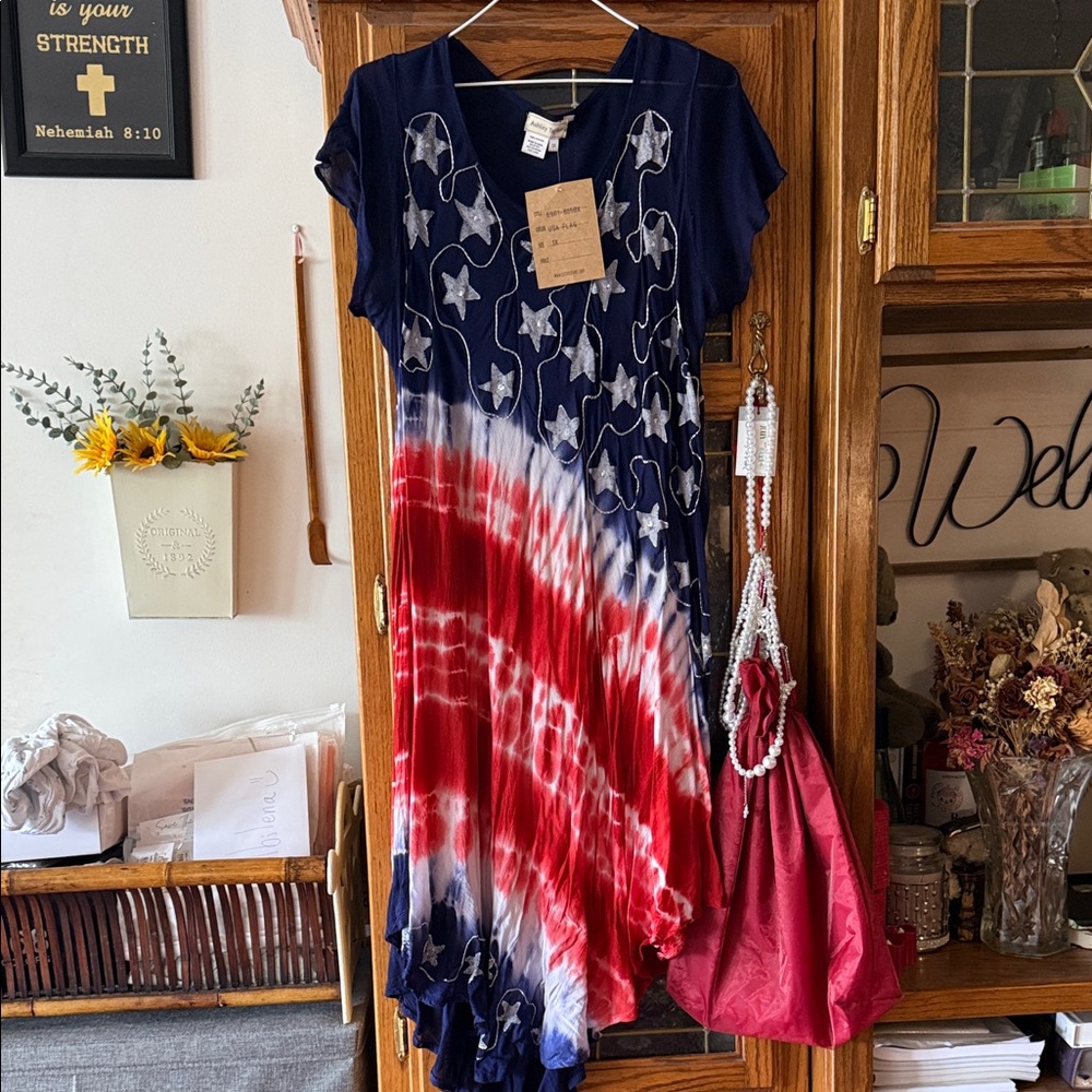 Red, White, and Blue Tie-Dye Dress